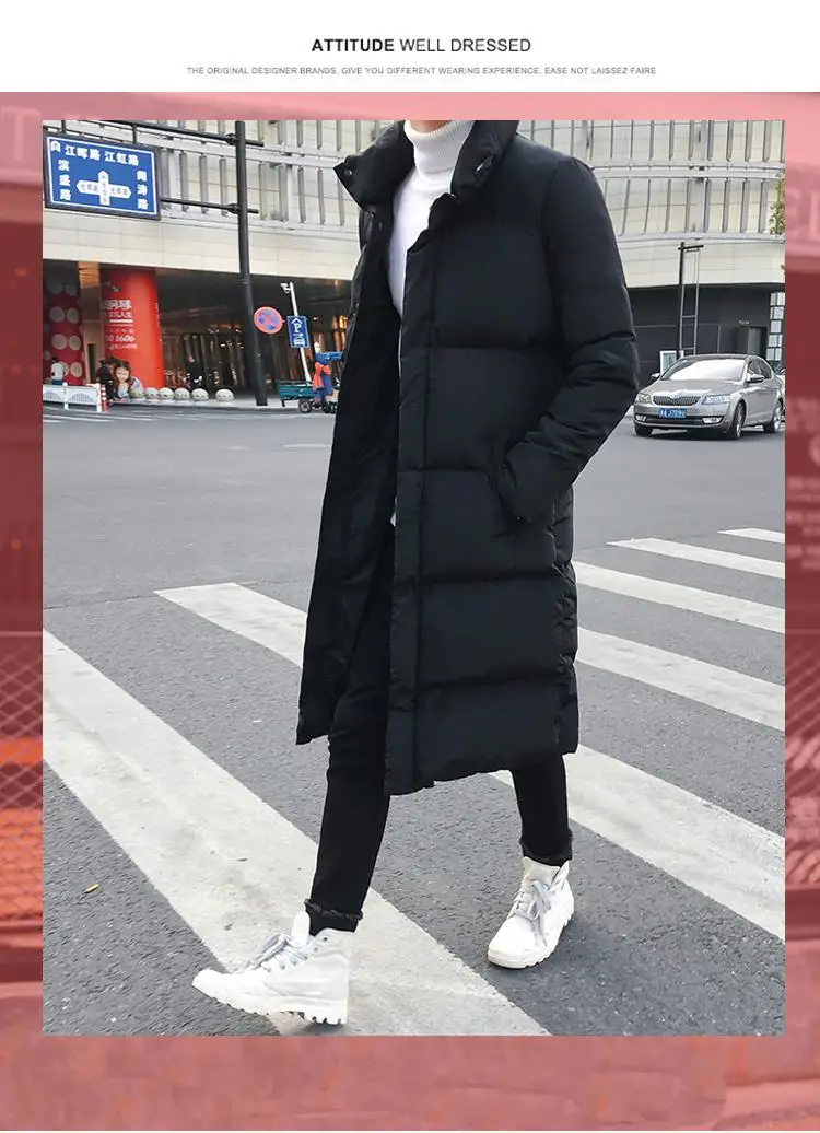 Мужская длинная пуховая куртка, пальто люксовый бренд, зимняя однотонная черная парка для мужчин размера плюс 4XL, Толстая теплая облегающая мужская верхняя одежда