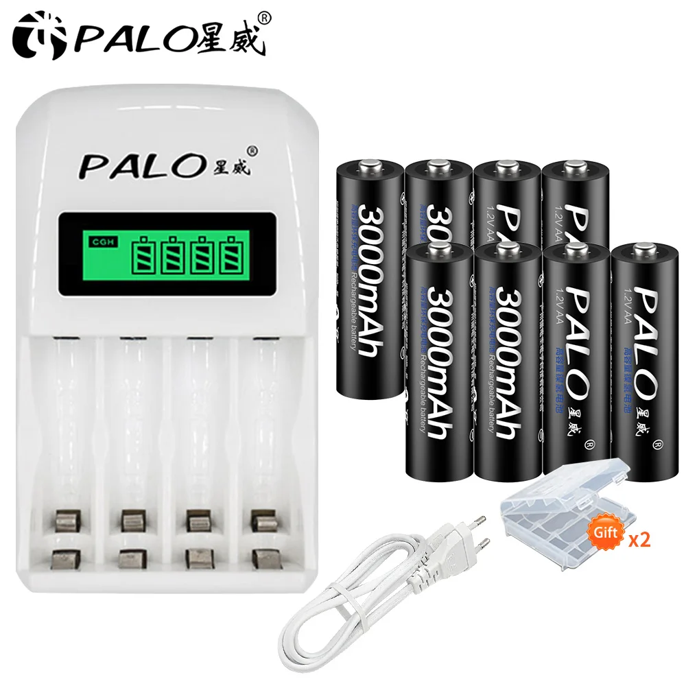 8PCS with charger PALO 8 шт. AA 3000mAh Ni-MH 1,2 V перезаряжаемые батареи aa аккумулятор с ЖК-дисплеем смарт-зарядное устройство - Цвет: 8PCS with charger