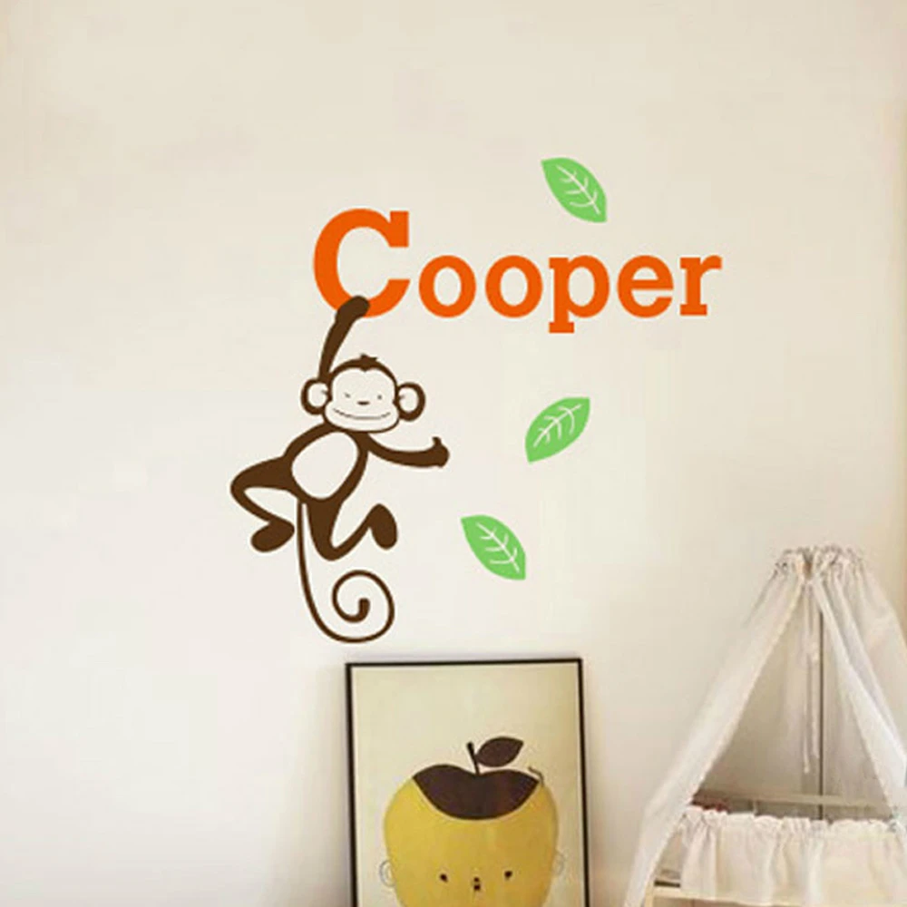 

Customized Kids Baby Name Hanging Monkey Monogram Nursery Wall Sticker Decal Wallpaper for Kids Room Home Decoration