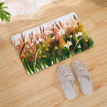 

Flower Print Home Mat Outdoor Doormat Kitchen Floor Carpet Rugs Insole Kitchen Rugs Indoor Bathroom Non-slip Floor Mats