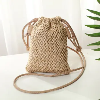 

Bohemian new women's shoulder bag fashion hand-woven rattan straw bag Drawstring beach bag 2019 new