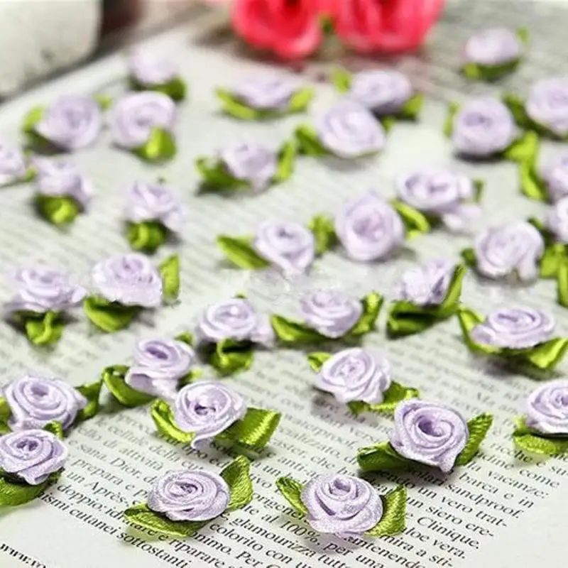 Light purple 100 offary DIY лента Роза атласная лента роза свадебный цветок декор бант украшения для волос Аппликация для рукоделия - Цвет: Light purple