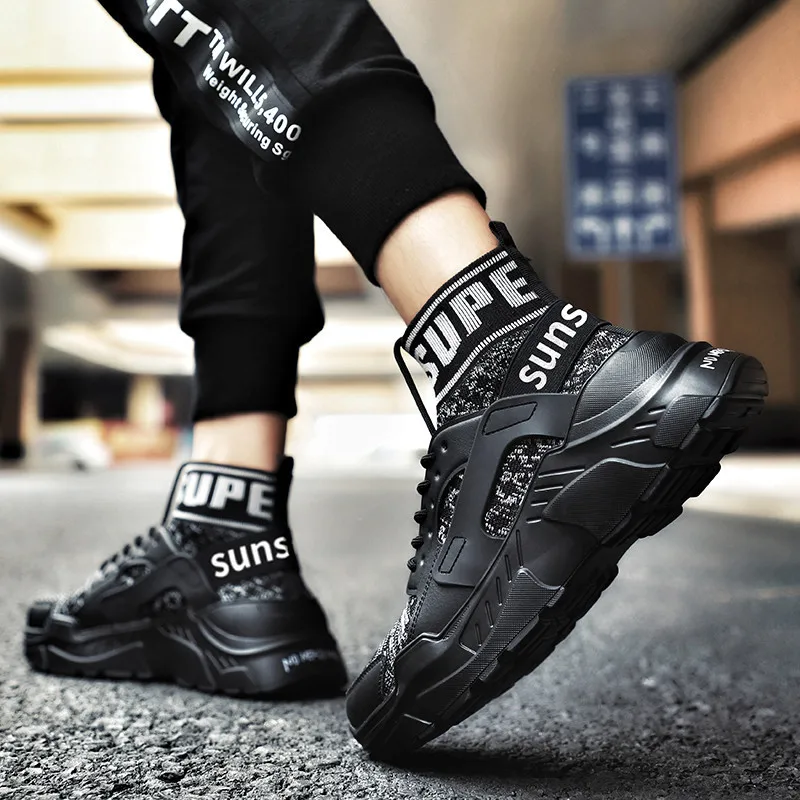 

Winter Hight-top Sports Shoe Men's Elasticity Black And White with Pattern wa zi xie Korean-style Versatile Extra High Hip Hop T
