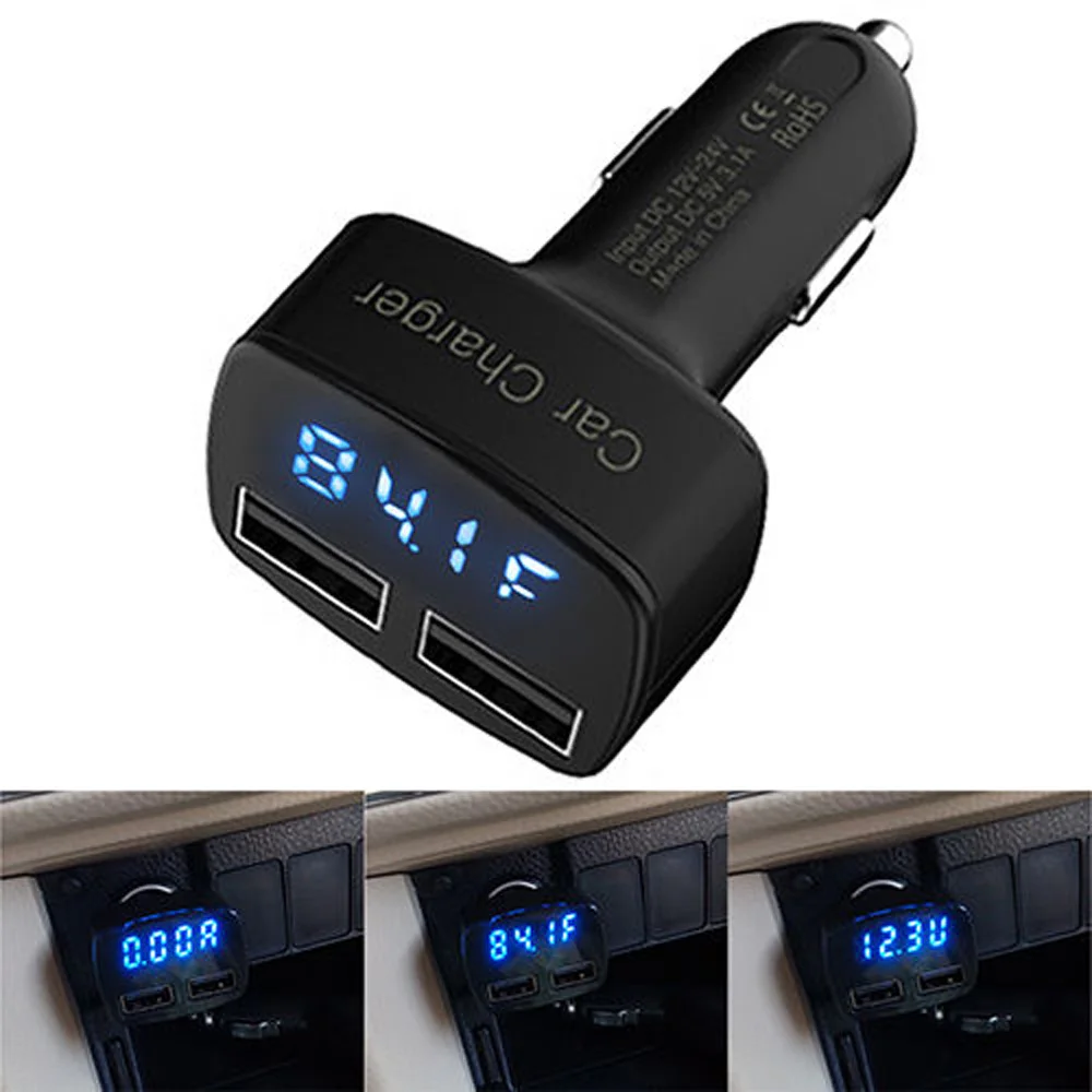 4 в 1 5 В/3.1A Универсальный 2 USB Автомобильное зарядное устройство ЖК-дисплей Температура Напряжение тока тестер переходник для iPhone samsung телефон зарядное устройство