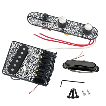 

1 Set 6 Strings Guitar Saddle Bridge Tailpiece Plate with 3 Way Switch Control Plate, Hex Wrench, Screws - Black