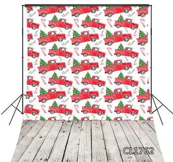 

LB Polyester & Vinyl Cartoon Christmas Red Truck Photography Backgrounds Christmas Tree Candy Cane Photocall Backdrop