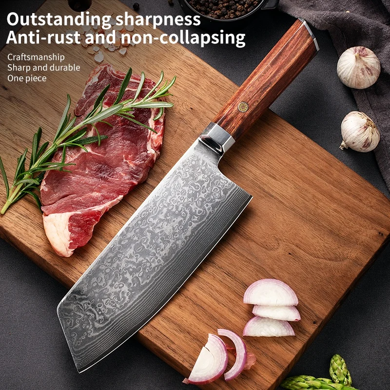 Vg10 Damascus Stainless Steel Practical Meat Cleaver Mahogany Handle