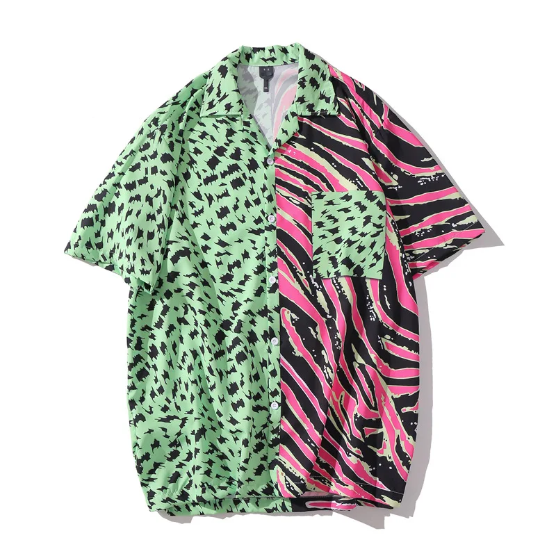 Ropa De Hombre Summer Men Hawaiian Short Sleeve Shirt Mens Casual Leopard Colorblock Beach Shirts Man Oversized Hemd cotton shirt men casual shirt men hawaiian shirt