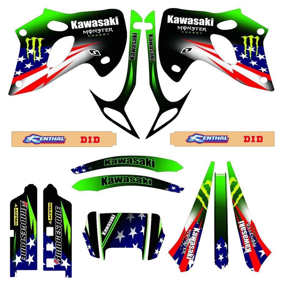 

Full Graphics Decals Stickers Custom Number Name 3M Bright Stickers For Kawasaki KLX 250 D-TRACKER 1998 1999 2000 2001 2002 2003