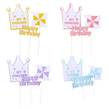 

12PCS Cake Topper Creative Exquisite Lovely Paper Funny Cake Decor Inserted Cards for Birthday Party