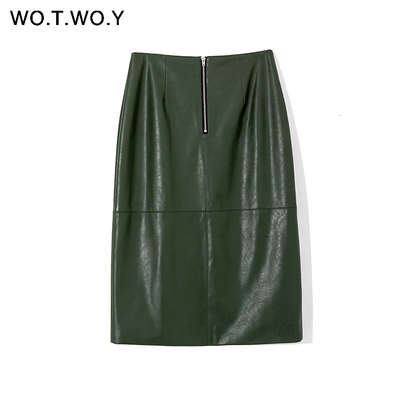 WOTWOY Осенняя Офисная Женская юбка из искусственной кожи формальная юбка-карандаш средней длины с высокой талией длиной до колена Женская юбка с разрезом сзади s