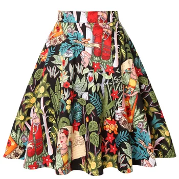 

Cotton Black Skirts Vintage 50s 60s Flower Printed Summer Skirt 2020 Women High Waist Audrey Hepburn A Line Swing Skirts