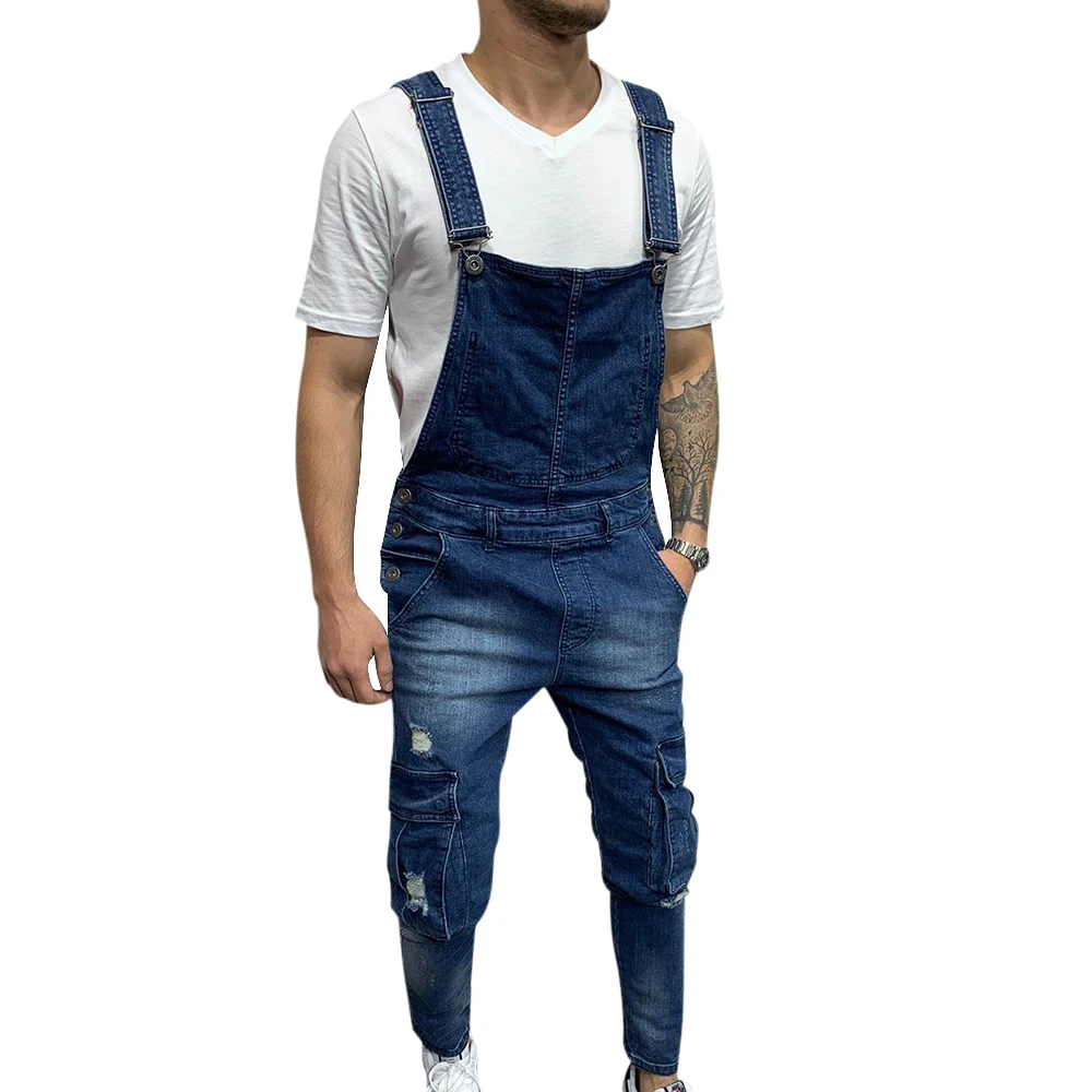 CYSINCOS Fashion Men Ripped Jeans Jumpsuits Hi Street Distressed Denim Bib Overalls Male Autumn Suspender Pants Size S-XXXL