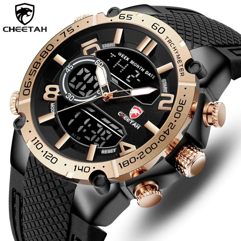 Online De marca de lujo de la mejor CHEETAH reloj de los hombres de los deportes de moda reloj de pulsera de cuarzo Digital analógico reloj resistente al agua reloj hombres reloj Masculino