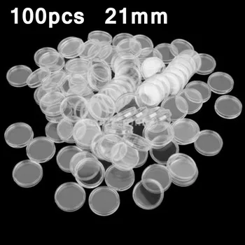 

100Pcs 21mm Transparent Coin Holder Capsules Box Storage Coins Protecter Clear Round Display Cases For Coins Collection