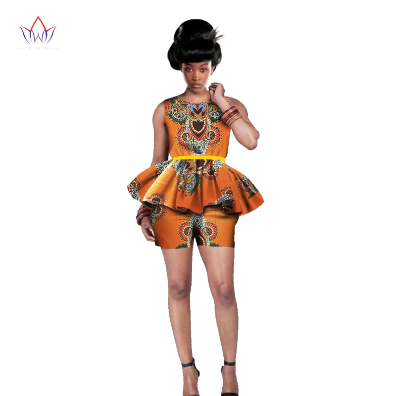 Women African Clothing 6XL Women African Outfits 2 Piece Sets African Print Shorts Set Design Brand Dashikis Print BRW WY542 - Цвет: 15