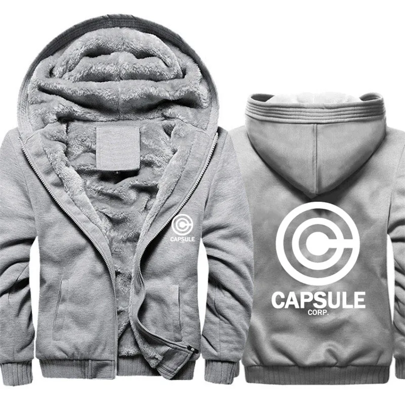 В стиле аниме «Драконий жемчуг зет чехол Capsule Corp. Принт Для мужчин's свитер с капюшоном зимняя теплая флисовая куртка на молнии куртка в стиле Харадзюку Толстовка