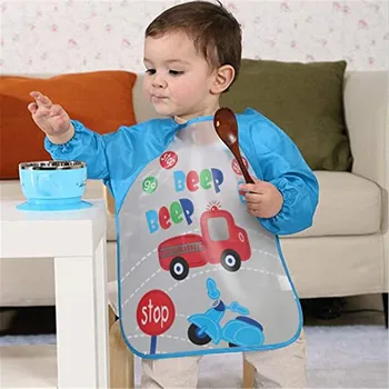 

Wai Cloth Children'S Plastic Cloth Waterproof Meal Children'S Cartoon Printed Long-Sleeved Round Neck Jacket Apron #YL5