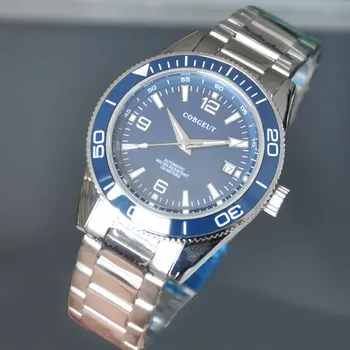 

Mens watch Miyota8215 movement 41mm 316Steel band blue dial luminous sapphire glass Mechanical Automatic Wristwatches Corgeut
