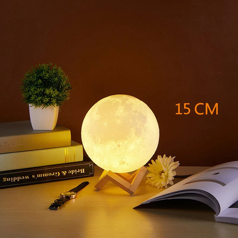 15cm Настольная лампа с 3D принтом Moon Touch с регулируемой яркостью 16 цветов, удаленная настольная лампа, светодиодный ночник для дня рождения, рождественский подарок, l ночник - Цвет корпуса: 15cm