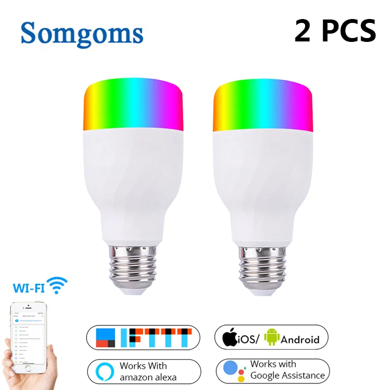 2 PCS E27 Wifi смарт-лампы светодиодный 7 Вт RGBW LED Цвет изменить светильник лампочка 1/2/3/4 шт. приложение Tuya дистанционного Управление работать с Alexa Google Home - Испускаемый цвет: 2 PCS