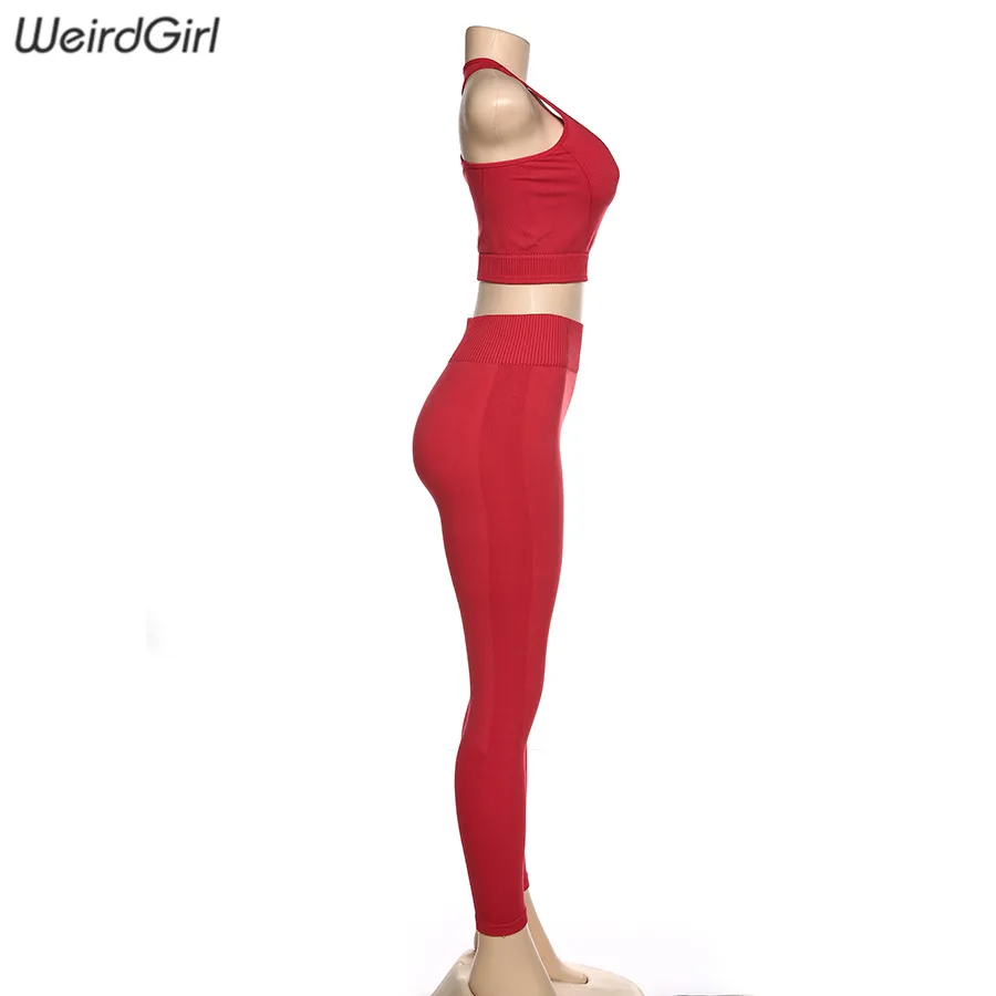Weirdgirl/Женские повседневные спортивные комплекты из двух предметов, спортивные костюмы для фитнеса, майка с подкладами, эластичные леггинсы с высокой талией, спортивная одежда, Новинка