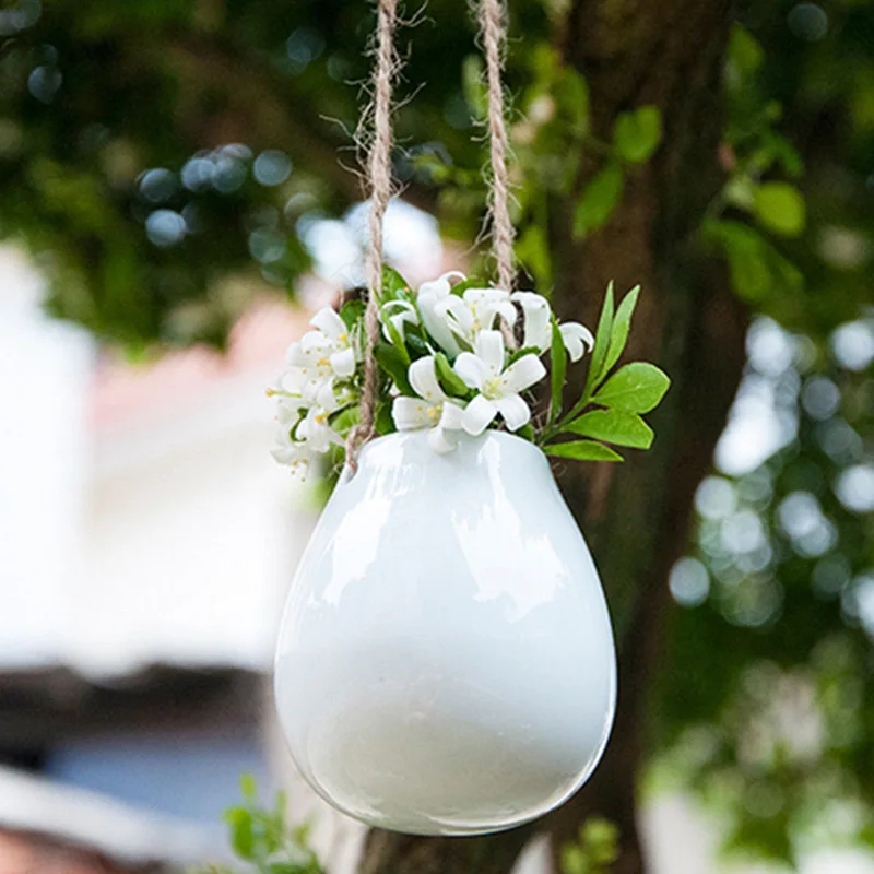 Домашний сад, балкон, керамический подвесной горшок для цветов, ваза для растений с бечевкой, вешалка для растений, держатель для цветочного горшка, вешалка настенная декоративная
