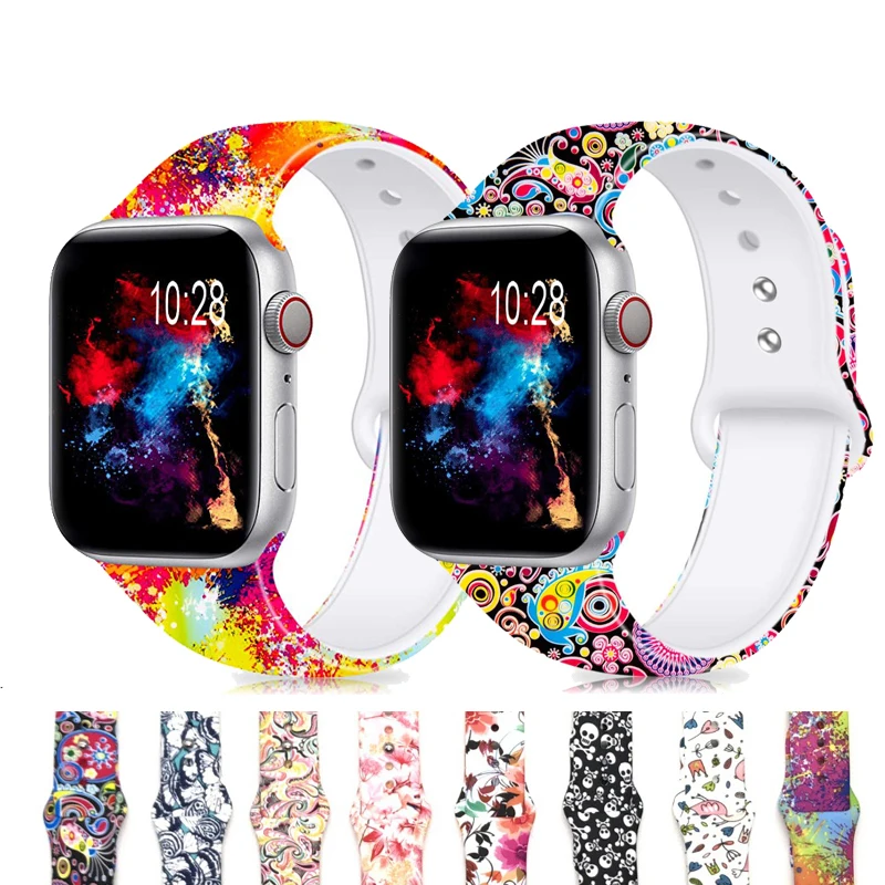 Цветочный Мягкий силиконовый спортивный сменный ремешок для Apple Watch 44 мм 42 40 38
