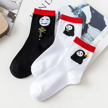 

1 Pair No Face Man Cotton Socks Solid Heel Embroidery Comfortable Breathable Novel Men And Women PassSocks Candy Colors