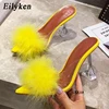 Eilyken-zapatos de tacón alto de PVC transparente para mujer, zapatillas femeninas de Punta abierta, con plumas Perspex de cristal, de estilo veraniego, deslizantes ► Foto 1/6