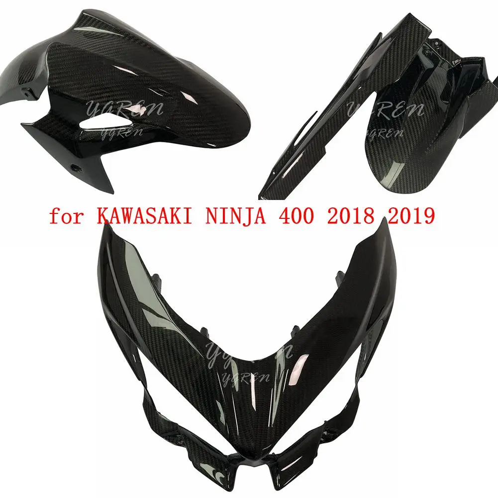 

for KAWASAKI NINJA 400 2018 2019 100% Carbon Fiber Front Fender & Rear Tire Fender & Healight Fairing Cover