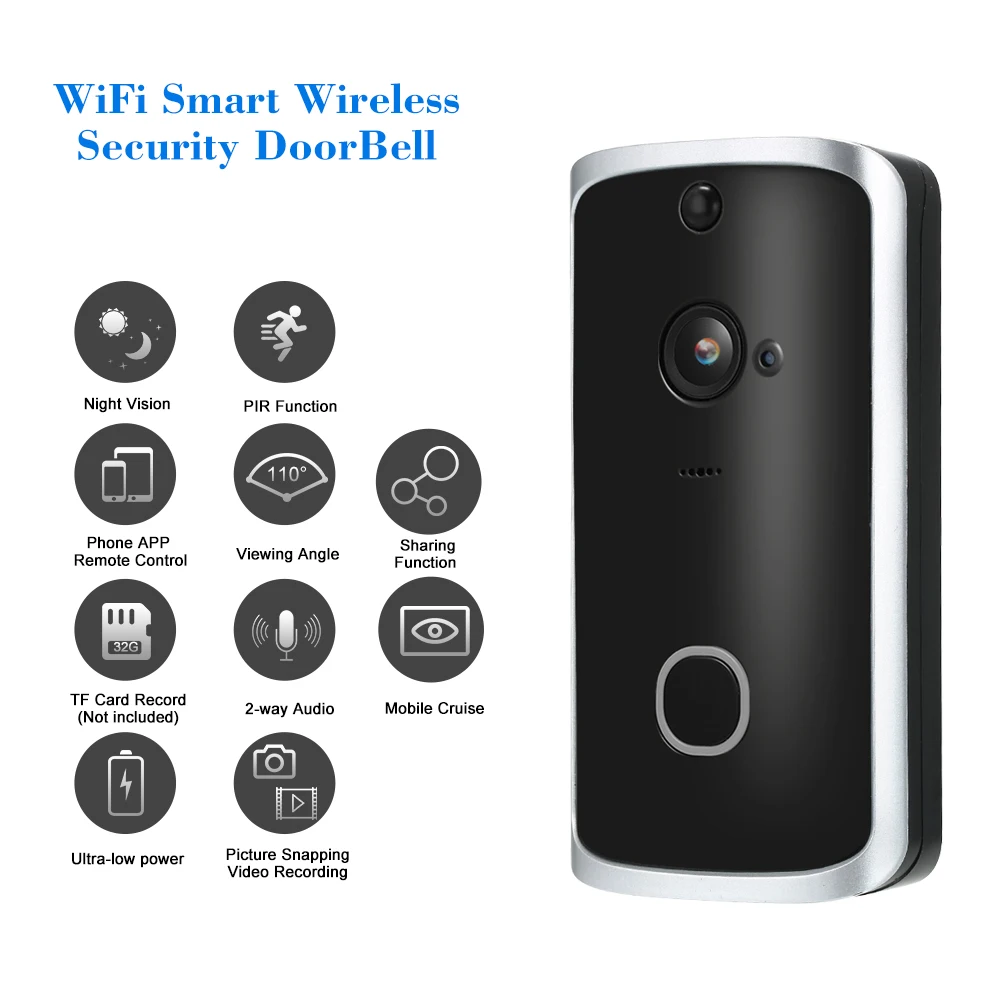 

1080P Visual Intercom WiFi Smart Wireless Security DoorBell Recording Video Door Phone Remote Home Monitoring Night Vision