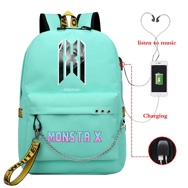 Mochila MONSTA X Рюкзак KPOP Bookbag школьные сумки для девочек-подростков женский рюкзак Usb зарядка Рюкзак для ноутбука рюкзак для путешествий - Цвет: 810-JX-MONSTA 2