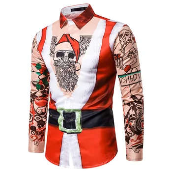 

2019 Autumn Winter Shirt Men Fake Two Pieces Casual Snowflakes Printed Christmas Shirts Top Blusas Male Clothing Shirts