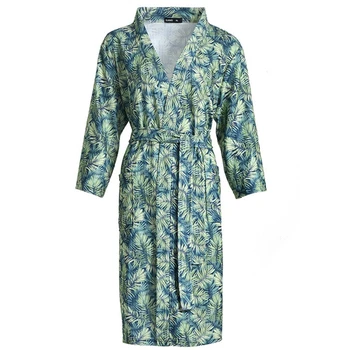 

Nightgown Chinese style feather leaf bathrobe unisex V-neck absorbent quick-drying nightgown XL pajamas sexy robe pijamas women