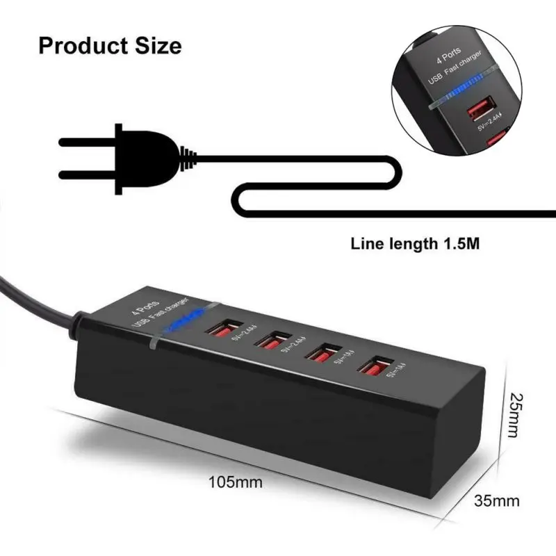 Адаптер питания для телефона для путешествий USB настенная розетка для зарядника удобный 4 порта многофункциональная быстрозарядная станция