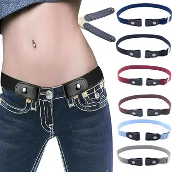 

Belts Invisible Belt for Jeans No Bulge Hassle Band Fashion Casual Adjustable Button Canvas Belt Women's Buckle-Free Elastic