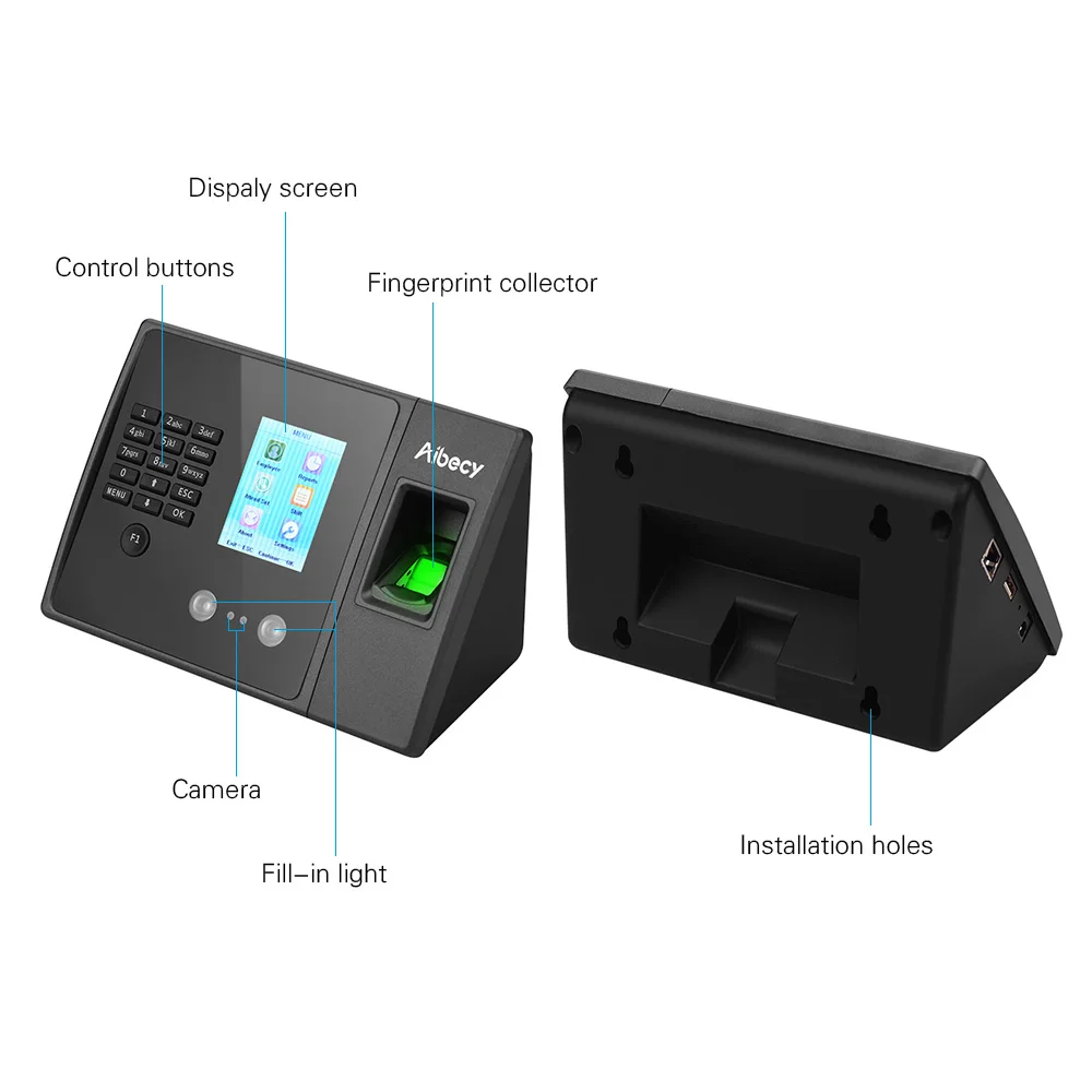 Aibecy Biometric Fingerprint Time Attendance Machine with HD Display Screen Support Face Fingerprint Password Multi-language