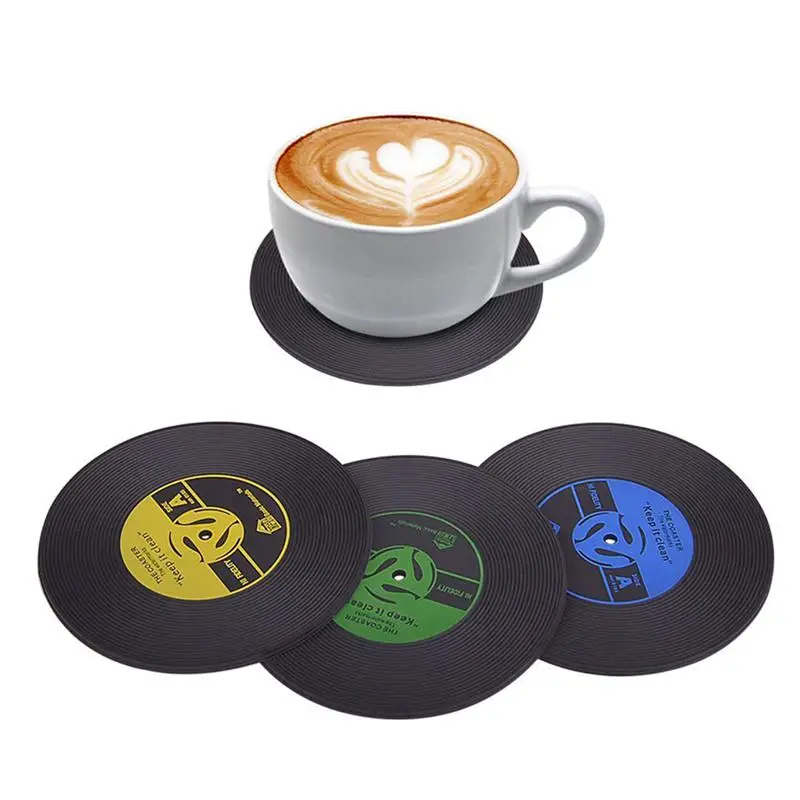 

12pcs Table Placemats Creative Mug Coaster Heat-resistant Cup Coasters Retro Vinyl Drink Coaster Table Cup Mat Tableware Gadgets
