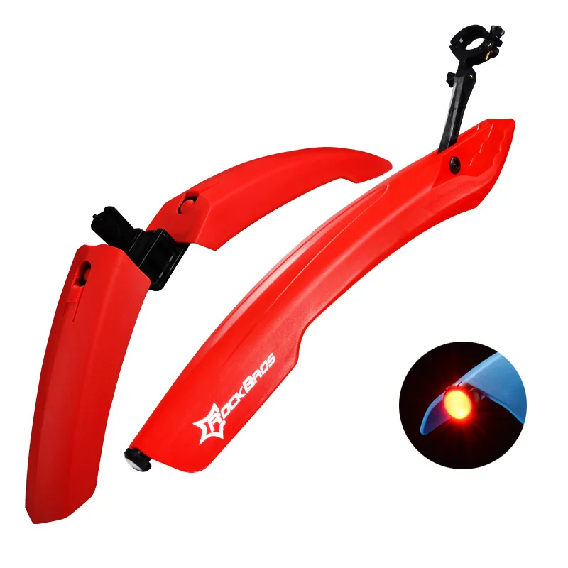 red with led ROCKBROS MTB велосипедный Щиток с светодиодный задний фонарь для велосипеда крылья брызговик Велоспорт Горный велосипед Прочный Крыло Аксессуары для велосипеда - Цвет: red with led