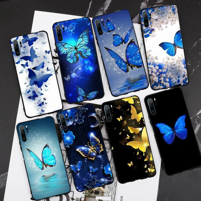 Bling Bướm Xanh Ốp Lưng Điện Thoại Huawei P20 P30 P40 Lite Pro P Thông Minh 2019 Giao Phối 10 20 Lite Pro nova 5T phone case for huawei