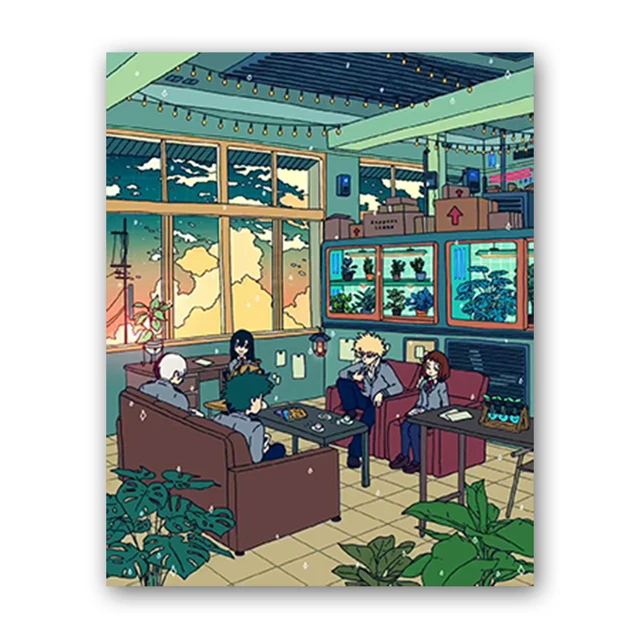 Canvas Wall Art Cartoon View Street Prints Poster Home Decoration Night Tree Manga Cute Painting For Bedroom Modular Pictures J-Night-Tree-8