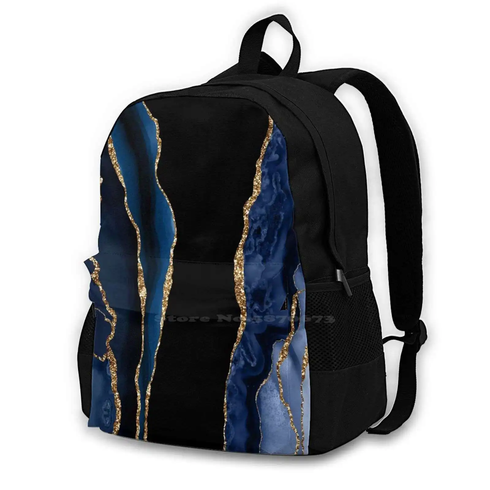 

Abstract Blue And Gold Modern Geode Agate Design Women Men Teens Laptop Travel School Bags Modern Abstract Texture Marble Geode