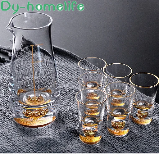 

Creative Gold Foil Thick Bottom Crystal Glass Wine Set Restaurant Household Distributor Sake Whiskey Vodka Glass Wine Bottle