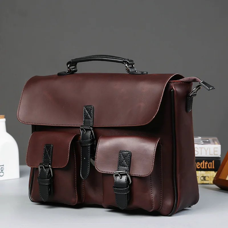 

Retro Casual Shoulder Large-Volume Men's Bag Fashion Bag Shoulder Bag MEN'S Handbag Briefcase Horse Leather Bag