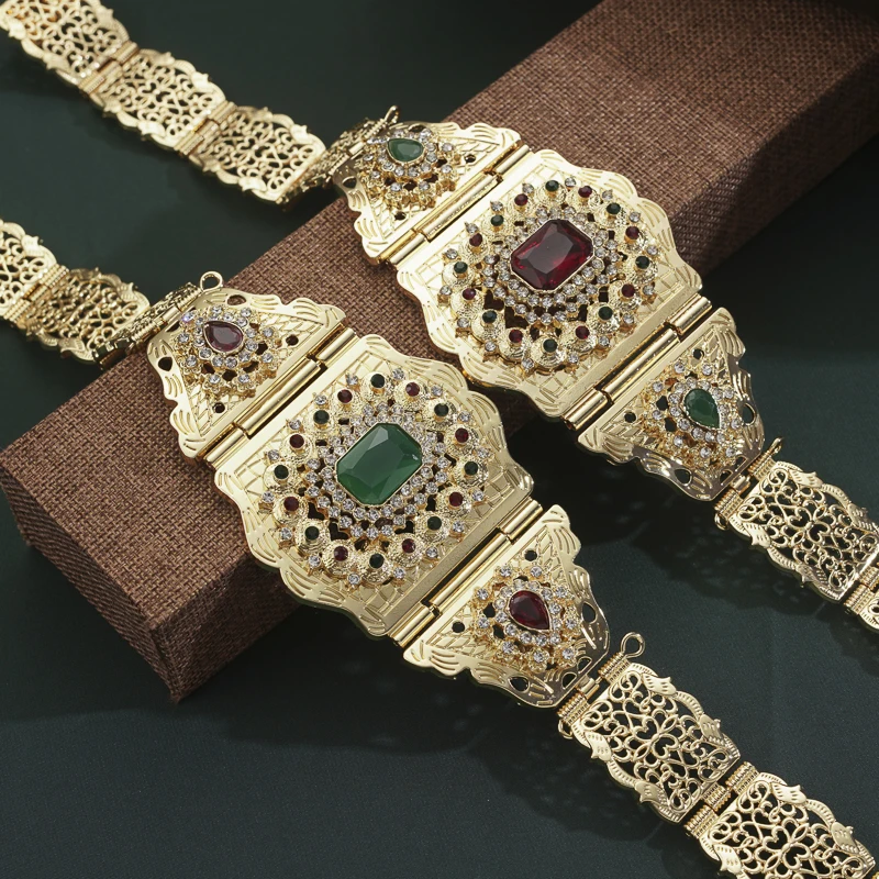 Moroccan Robe Wedding Belt Long Chain Belt Arabian Water Drop Shaped Rhinestone Waist Chain Bridal Jewelry Belt
