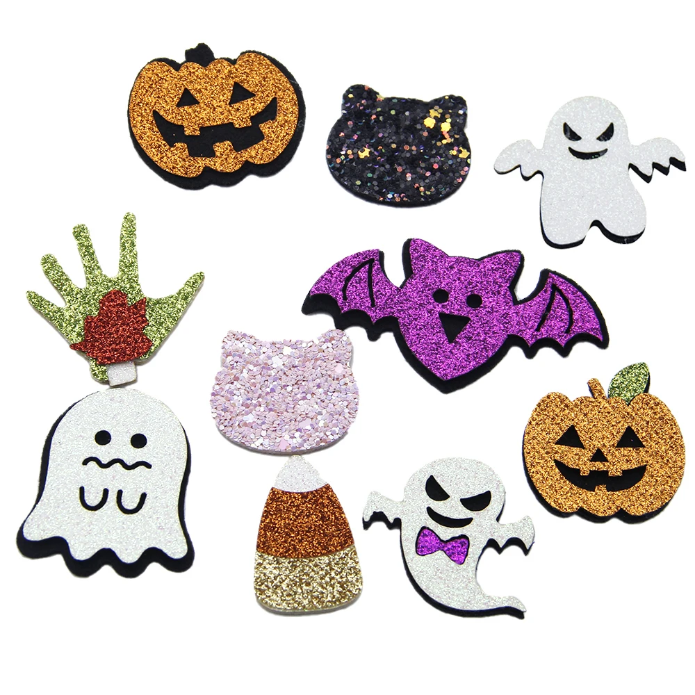 

David accessories 20pcs Non-woven Pumpkin Patches Glitter Felt Halloween DIY Cloth Decoration Children Crafts Materials,20Yc7264