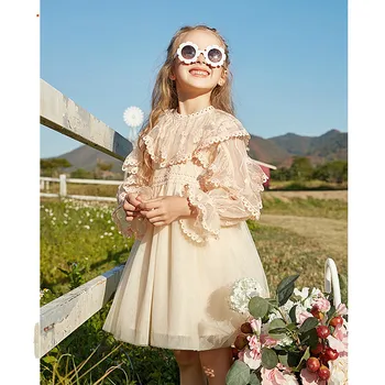 

OUYANG&IVAN Girls Dresses Spring 2020 New Fashion Children's Lace Silk Dress Summer Girls Princess Dresses