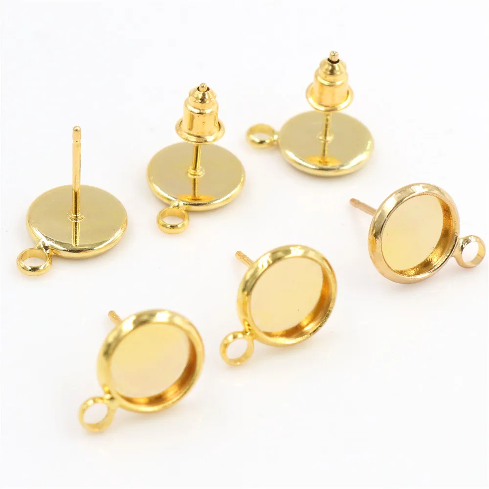 

8mm 10pcs/Lot Gold Colors Plated Earring Studs,Earrings Blank/Base,Fit 8mm Glass Cabochons,Buttons;Earring Bezels (T1-18)