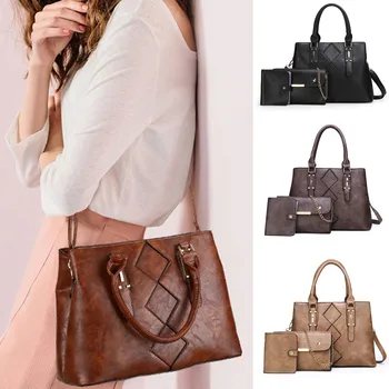 

3Pcs Shoulder Bag for Women Fashion Women's Retro Solid Color Three-Piece Leather Chain Handbag Messenger Bag schoudertas dames